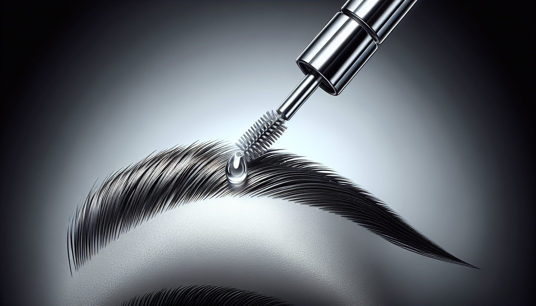 An artistic depiction of an eyebrow brush with eyebrow serum