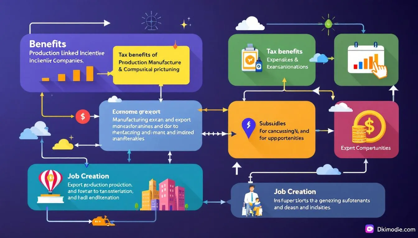 An illustration depicting the benefits of the production linked incentive scheme for companies in India.