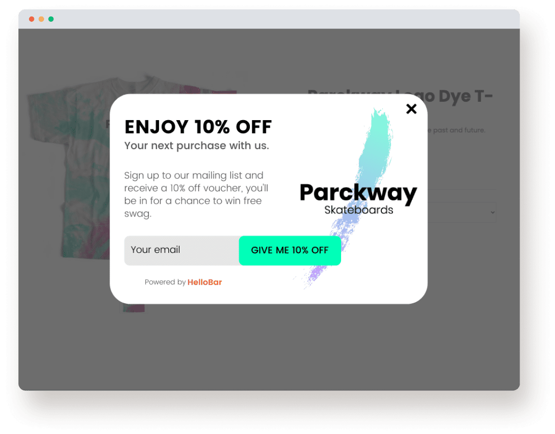 Email marketing for ecommerce--Parckway skateboards email capture example