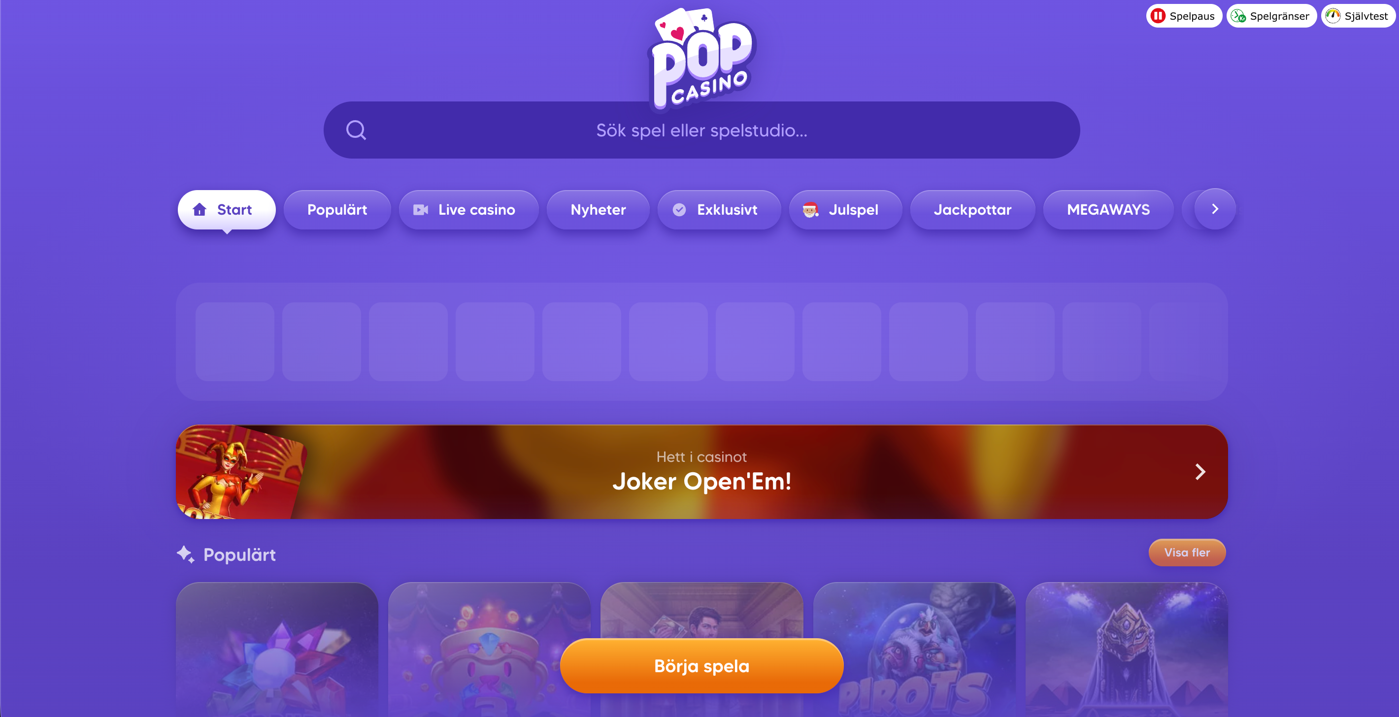 Casinospel hos Pop casino