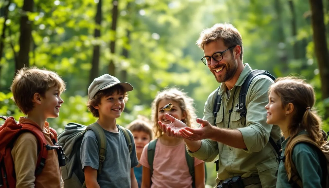 Children engaging in an educational program about wildlife conservation, important for educating future generations.