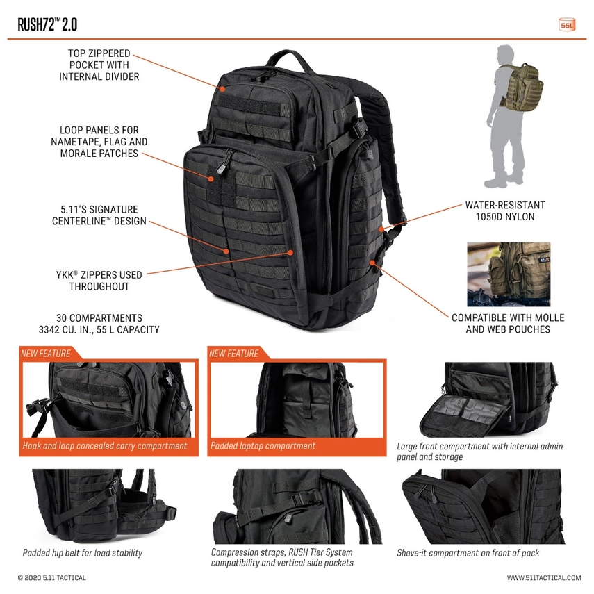 5.11 RUSH72 backpack features