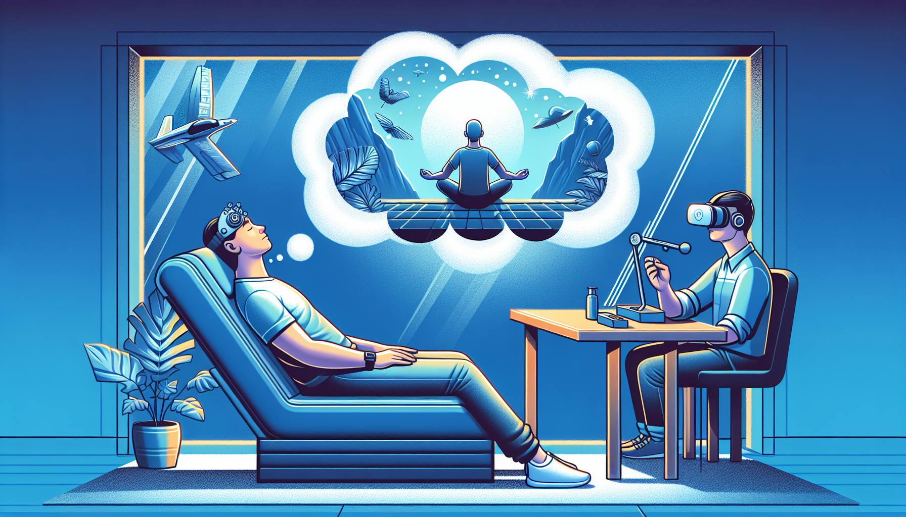 Illustration de techniques de relaxation et de thérapies cognitives pour gérer l'acrophobie au quotidien