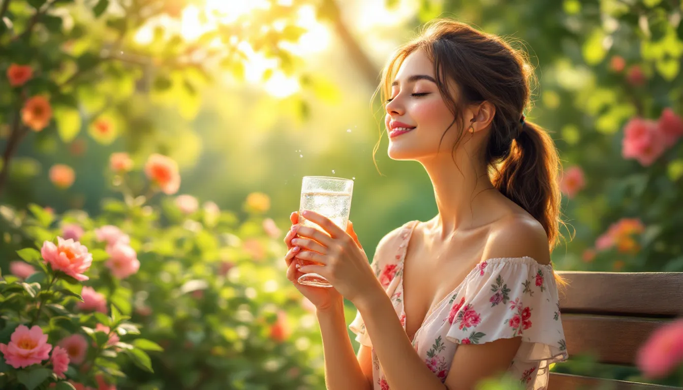 A person enjoying a refreshing glass of sparkling water outdoors.