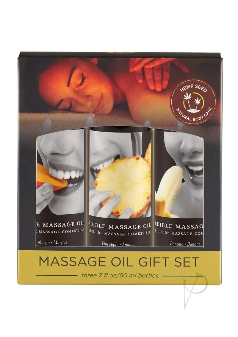 Earthly Body Edible Massage Oil Gift Set – 2 oz Banana, Mango & Pineapple