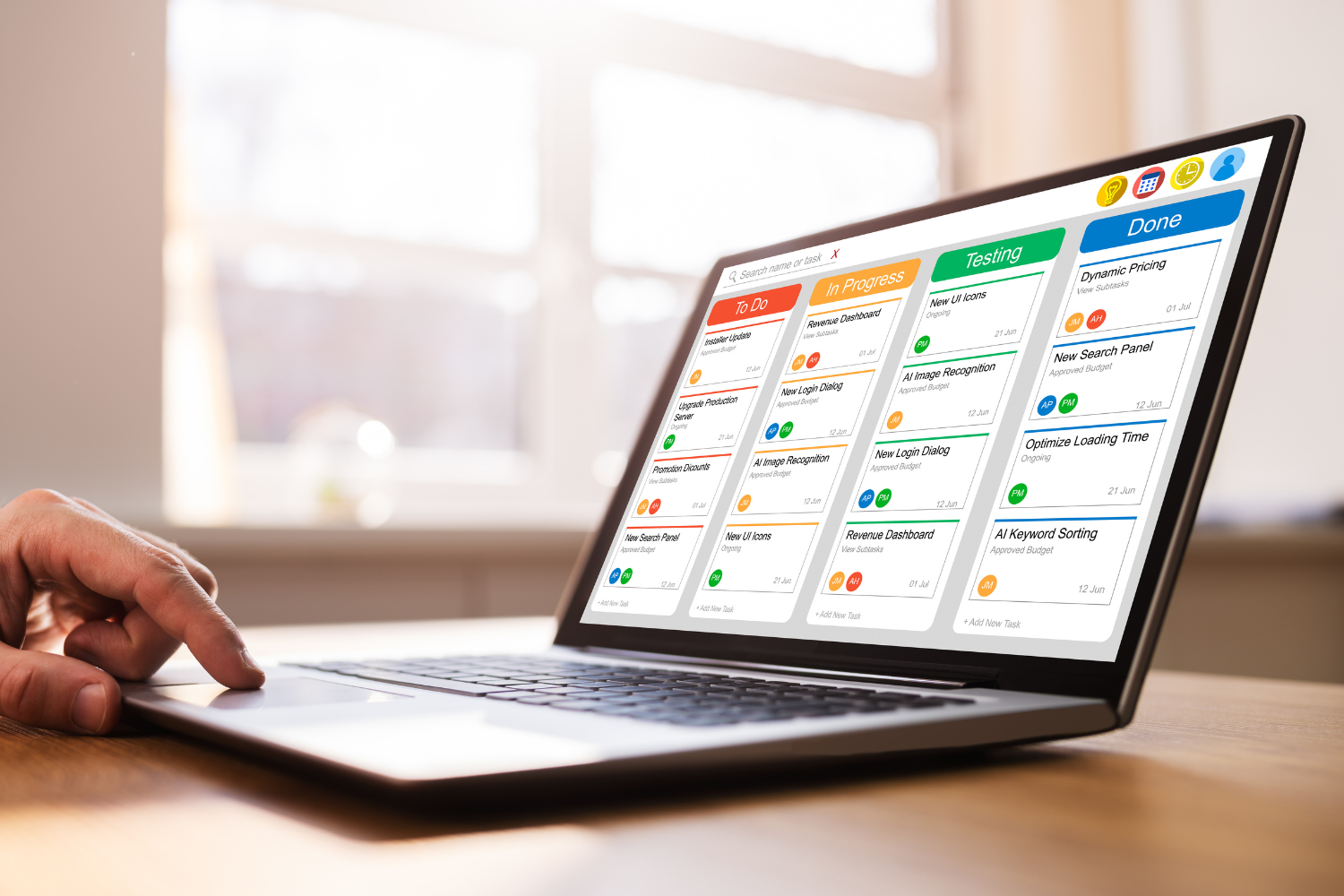 Kanban boards on laptop.