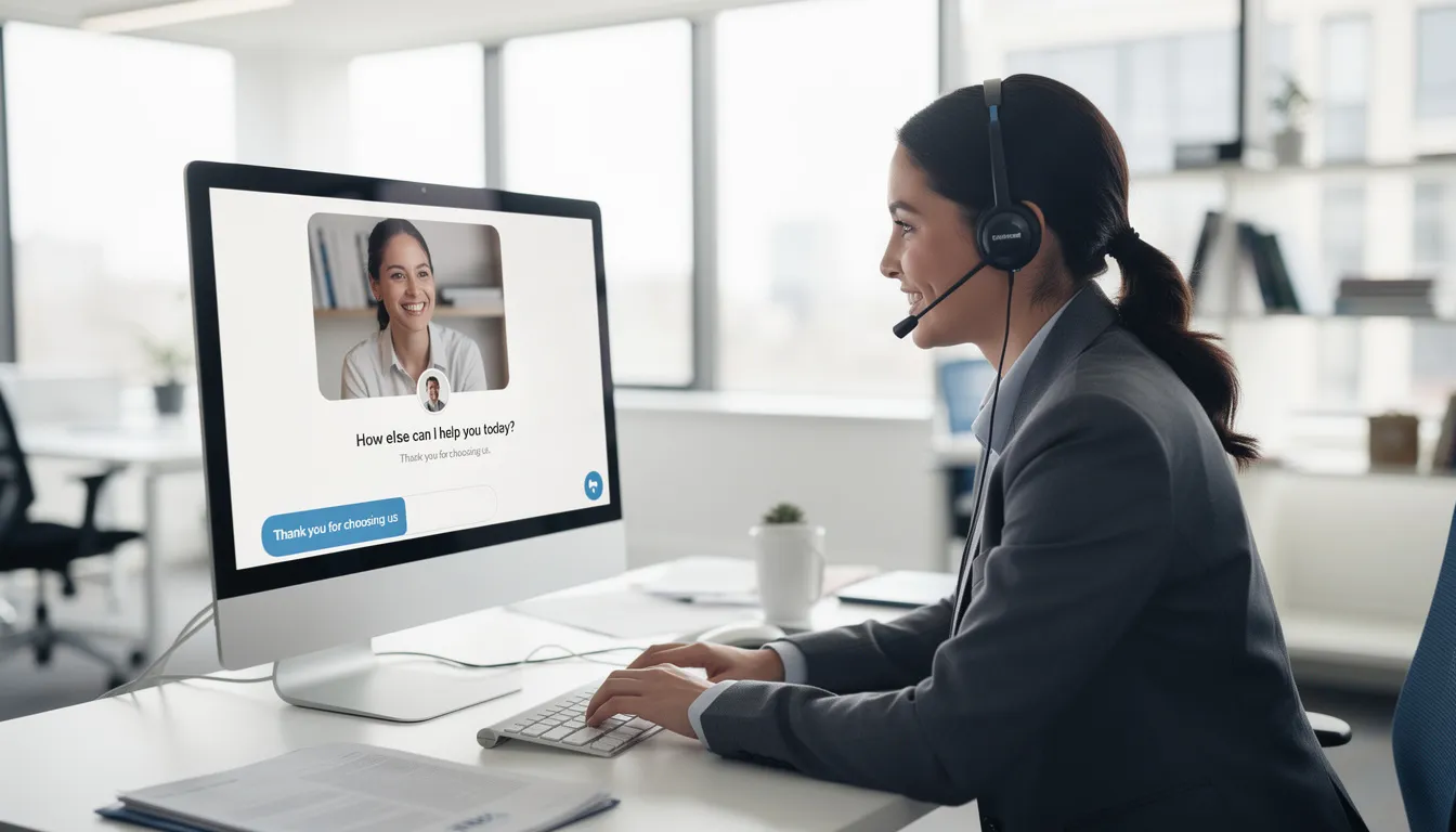 A customer service representative is attentively assisting a satisfied client, showcasing the importance of personalized service in fostering customer loyalty and enhancing employee engagement. This interaction highlights the positive outcomes of an engaged workforce, contributing to organizational success and employee satisfaction.