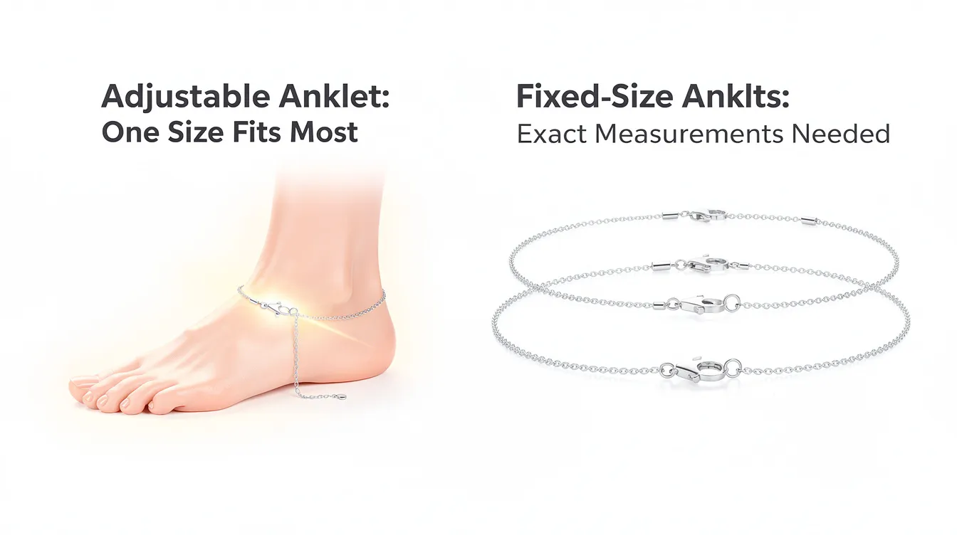 The image features a collection of adjustable anklets in various styles, showcasing a vibrant range of colors including gold, turquoise, and multi-color options. Each anklet is designed for comfort and versatility, allowing for a personalized fit that complements any outfit, perfect for elevating your personal style.