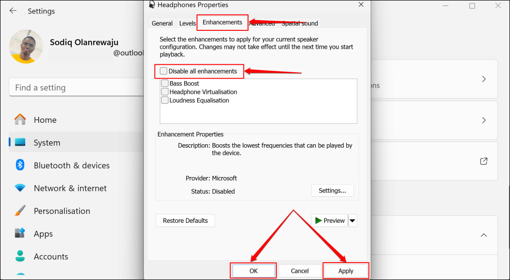 Steps for turning off enhancement for Bluetooth headphones in Windows 