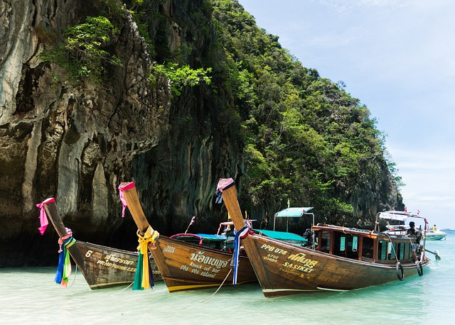 phi phi island tour, phuket, colorful boats