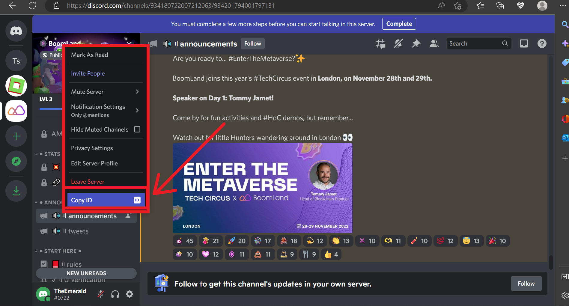 Select server on Discord and copy ID
