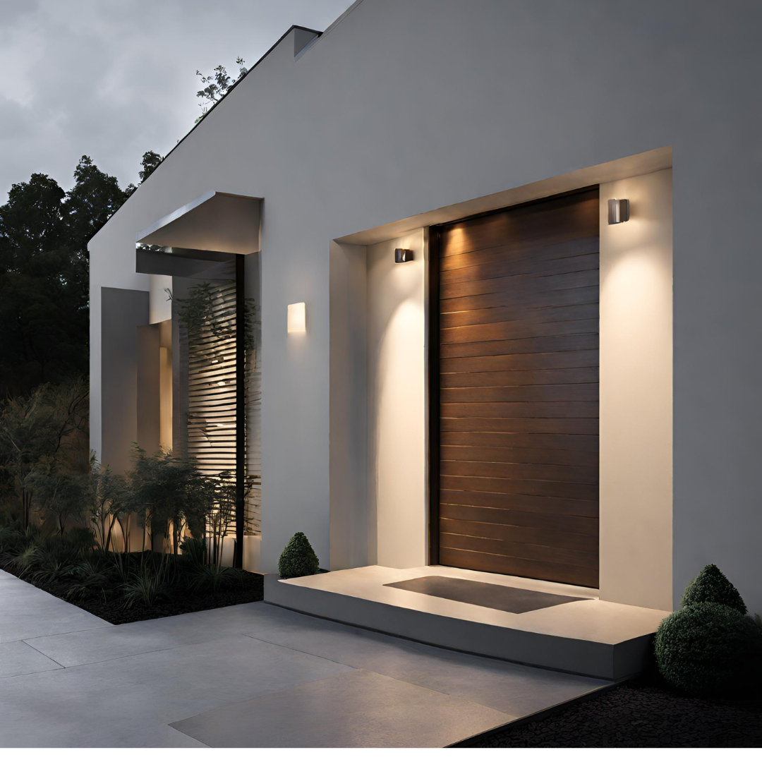 Exterior wall light with motion sensors placed outside an entrance of a house adding to the aesthetics of a modern house