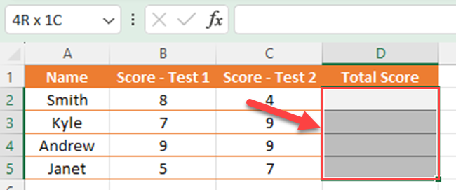Select multiple cells to apply the same formula