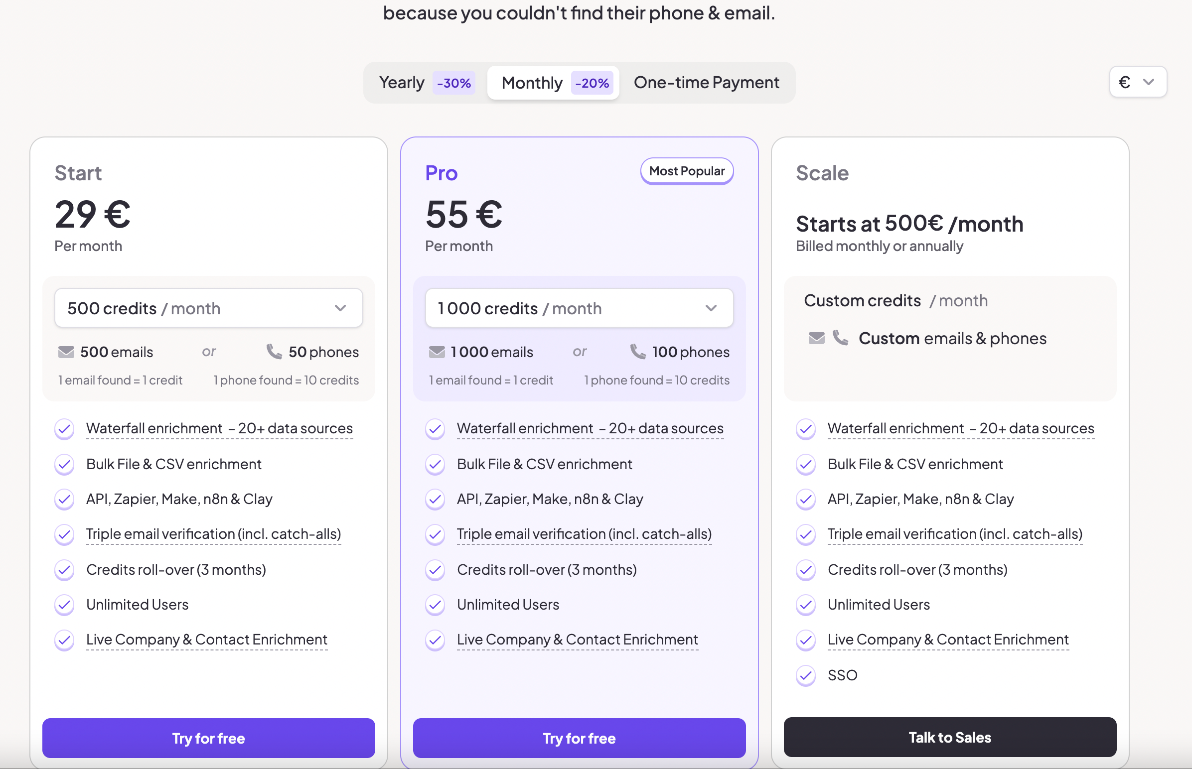 Transparent pricing, with 3 month credit rollover