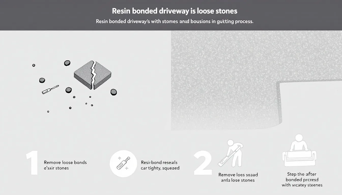 An illustration of repair solutions for resin bonded driveways, particularly fixing loose stones.