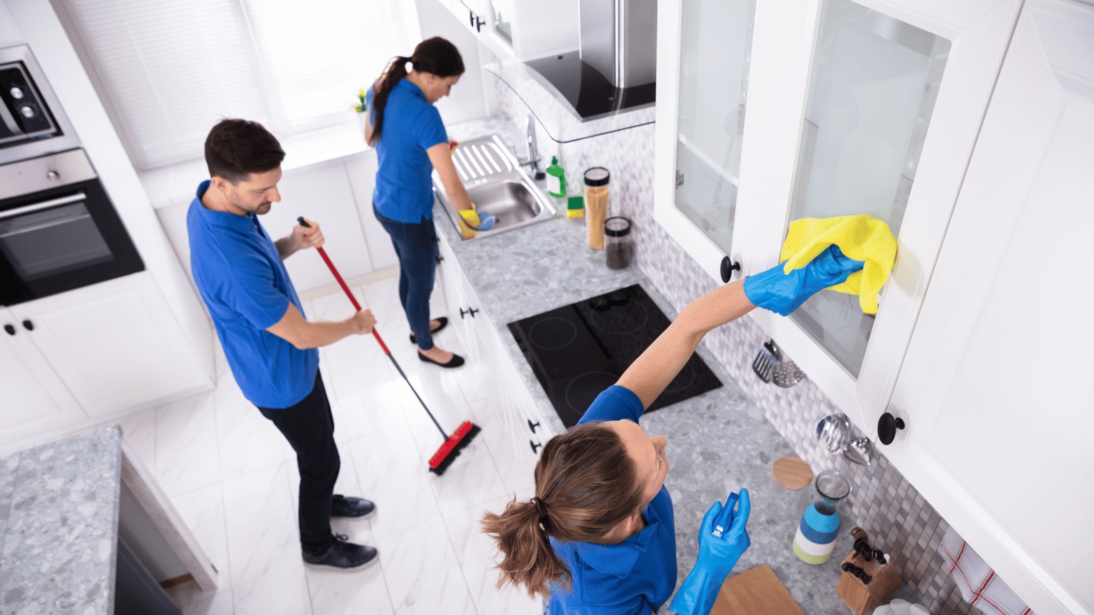Professionals cleaning after tenant departure.