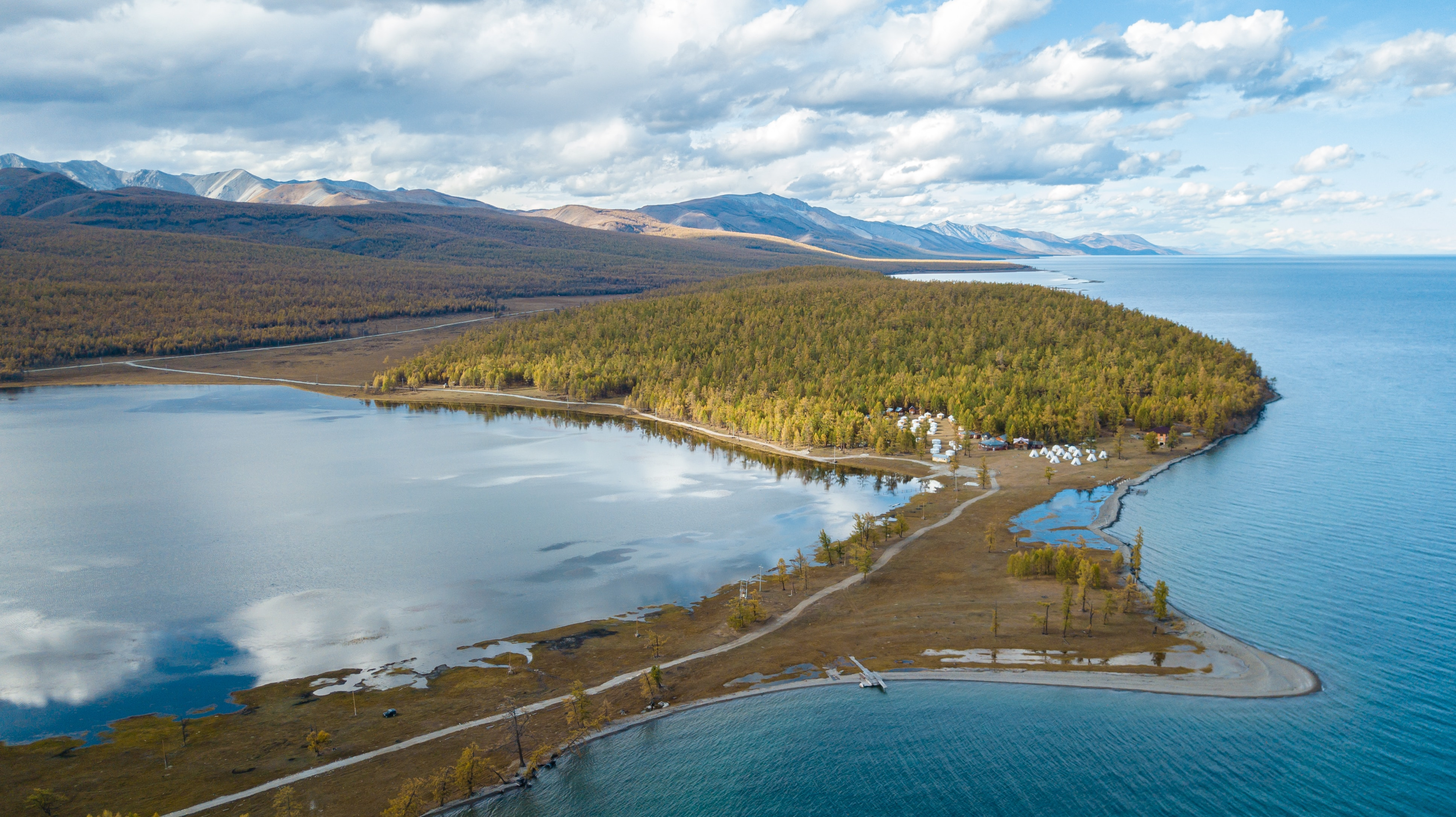 A view of Lake Hovsgol National Park with its ancient lakes and Siberian Taiga
