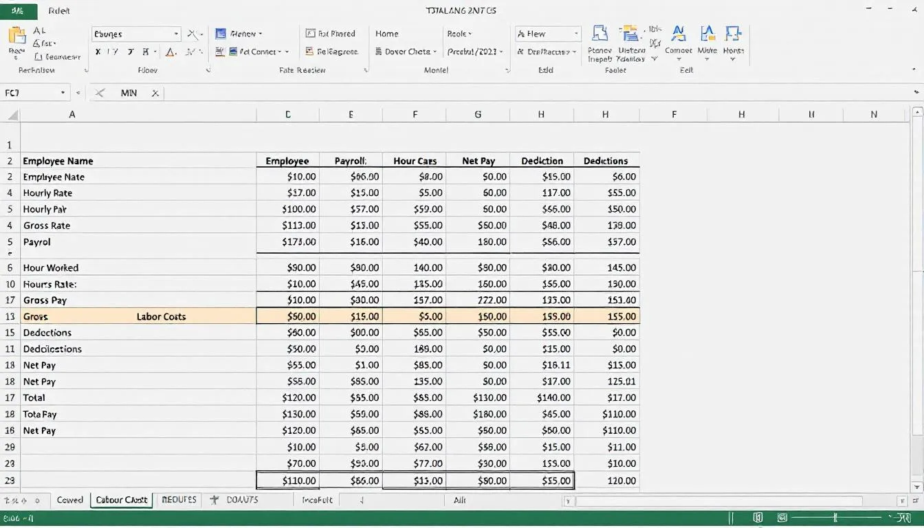 Arbeitsentgelt und Lohnkosten in Excel-Dokument