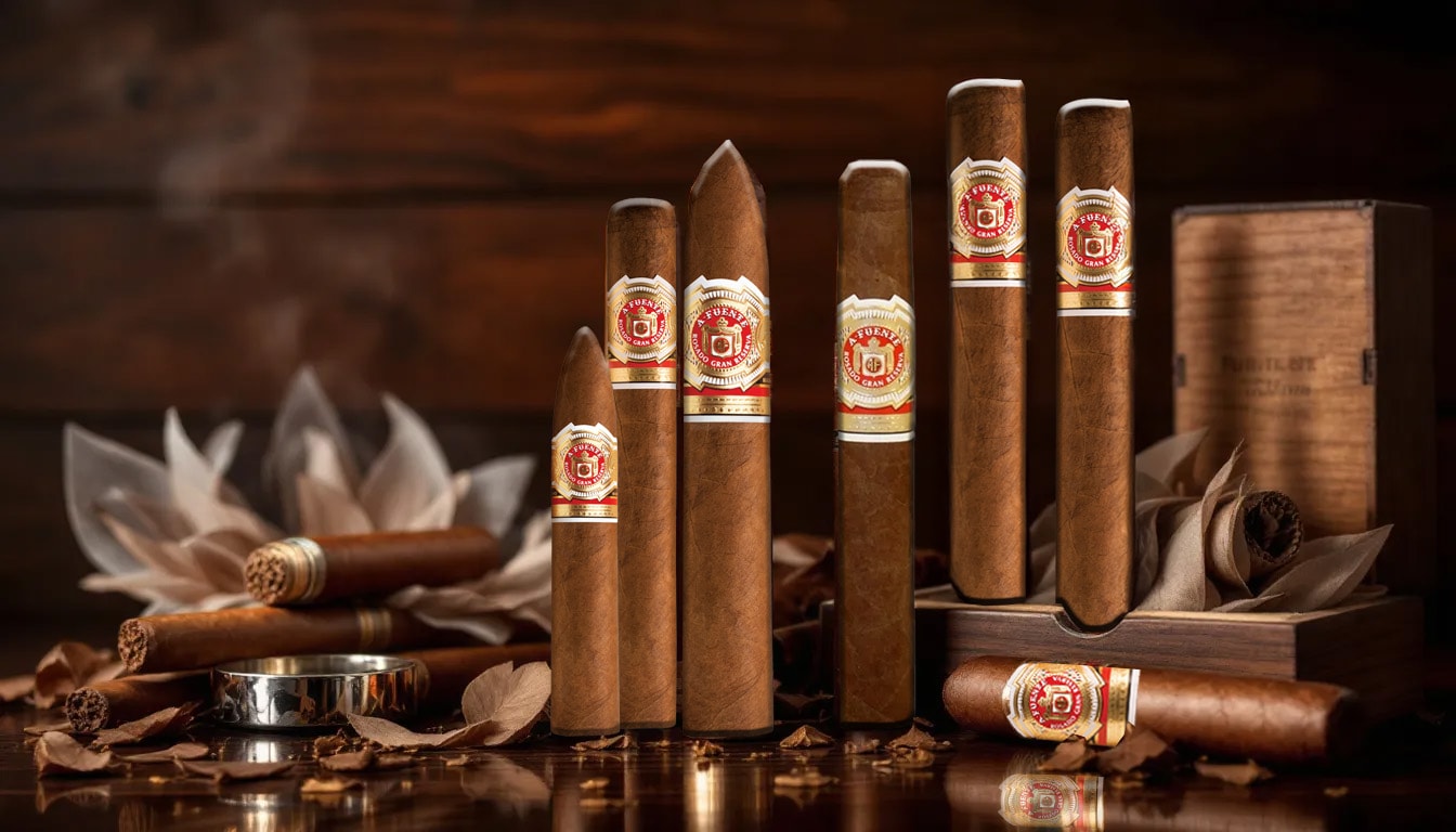 A selection of Arturo Fuente Rosado cigars with various sizes and shapes.