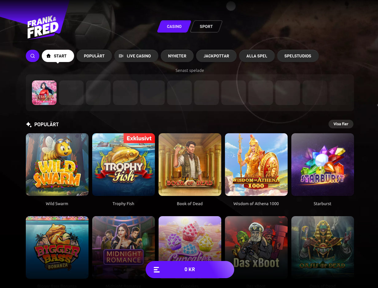 Spelutbud hos FrankFred casino