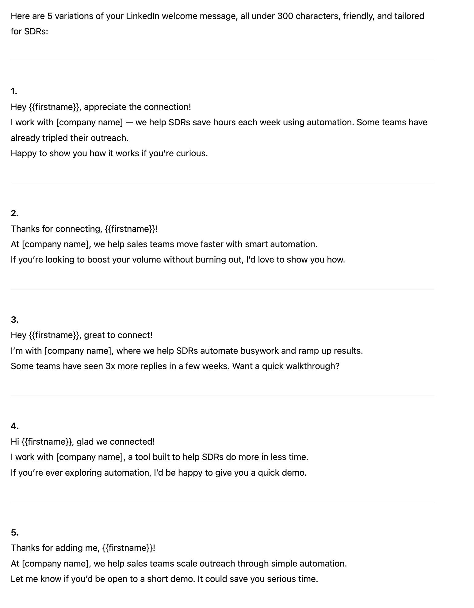AI-generated message variations