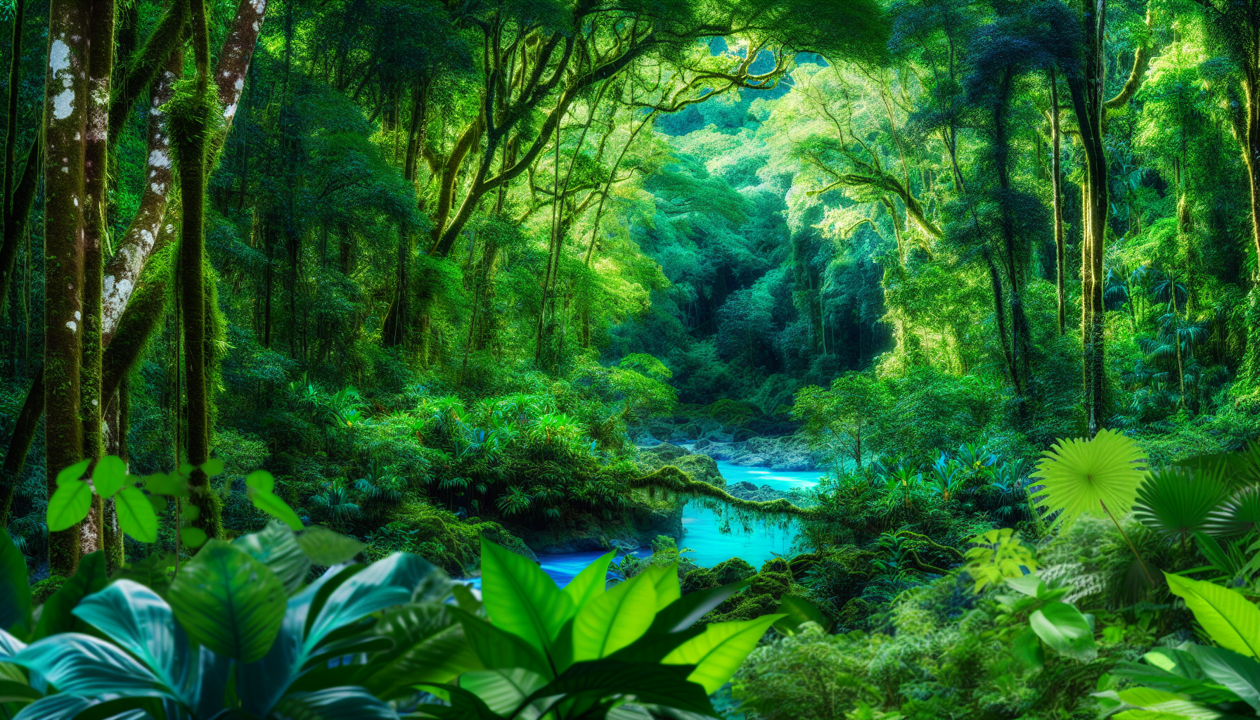 Lush rainforest with the vibrant blue Rio Celeste river flowing through it