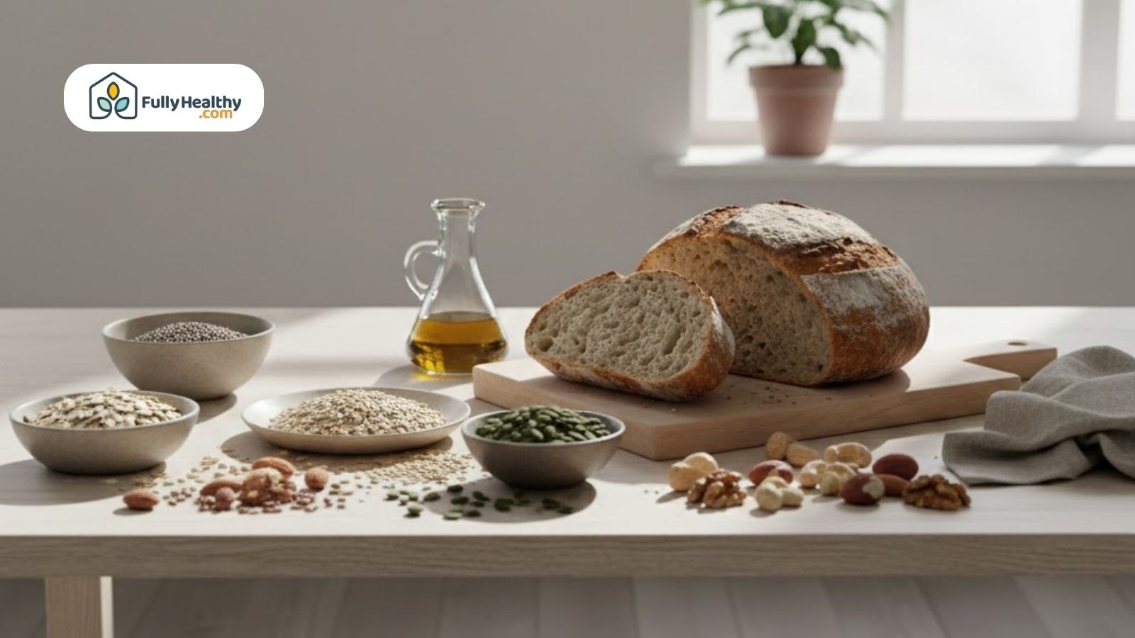 Sourdough bread with whole grains and seeds.