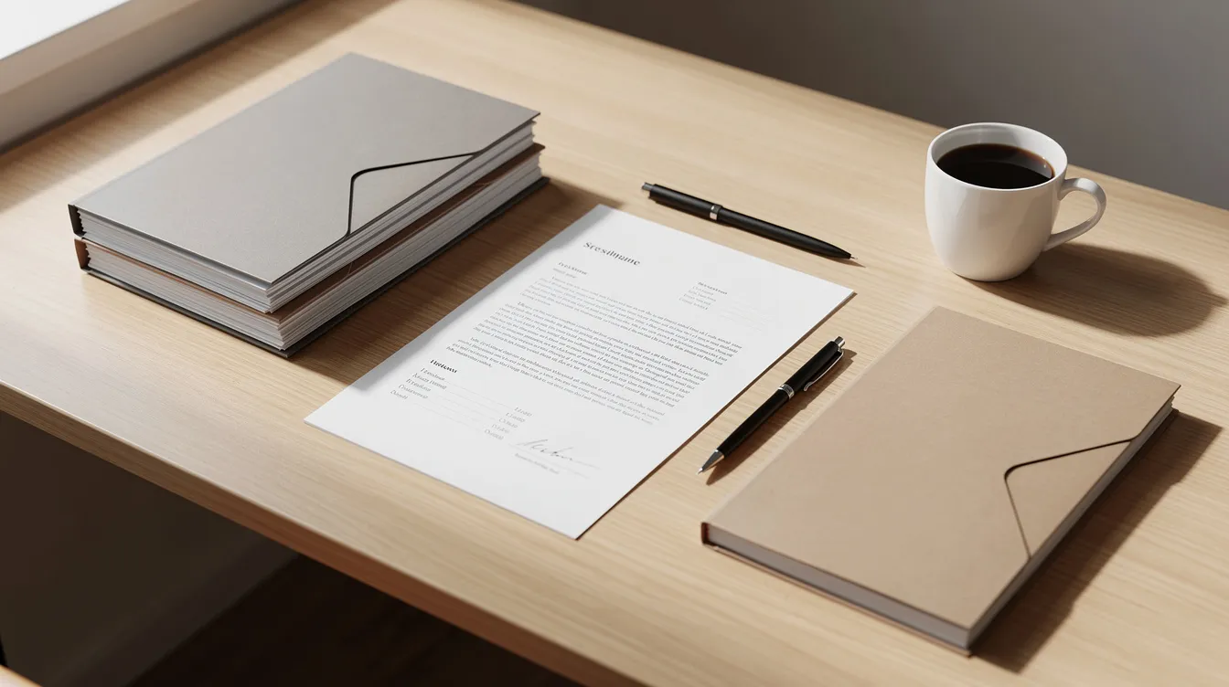 Auf einem geordneten Schreibtisch liegen Unterlagen, ein Stift und eine Tasse Kaffee, die symbolisch für strukturierte Planung stehen. Diese Anordnung spiegelt die Wichtigkeit der Planungssicherheit bei der Anschlussfinanzierung und der Zinsbindung wider.