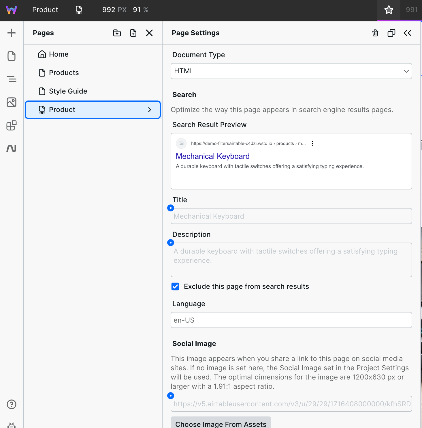Page Settings bound to Airtable values