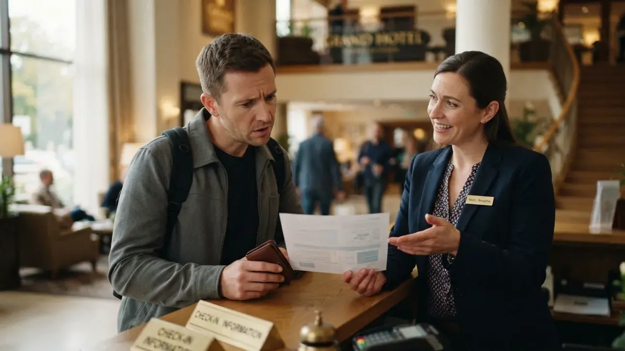 Clean hotel proof checklist showing visible guest names and matching visa dates