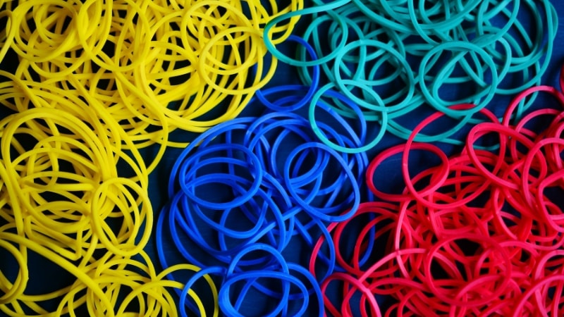 Commonly found, high tensile strength rubber form bands