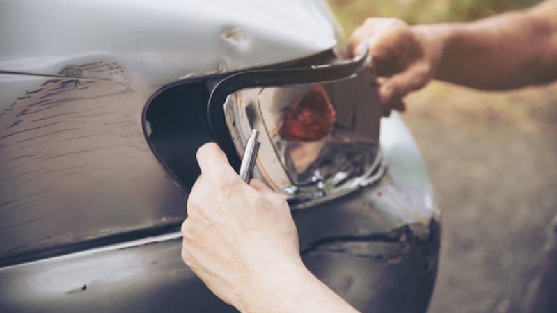 A professional changing old halogen headlight to improve the vision on road