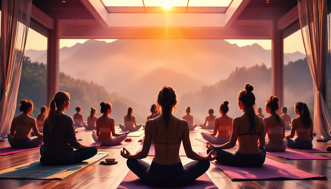 Ein Bild von einem Kundalini Yoga Kurs, bei dem Teilnehmer an einer Yoga-Session teilnehmen.