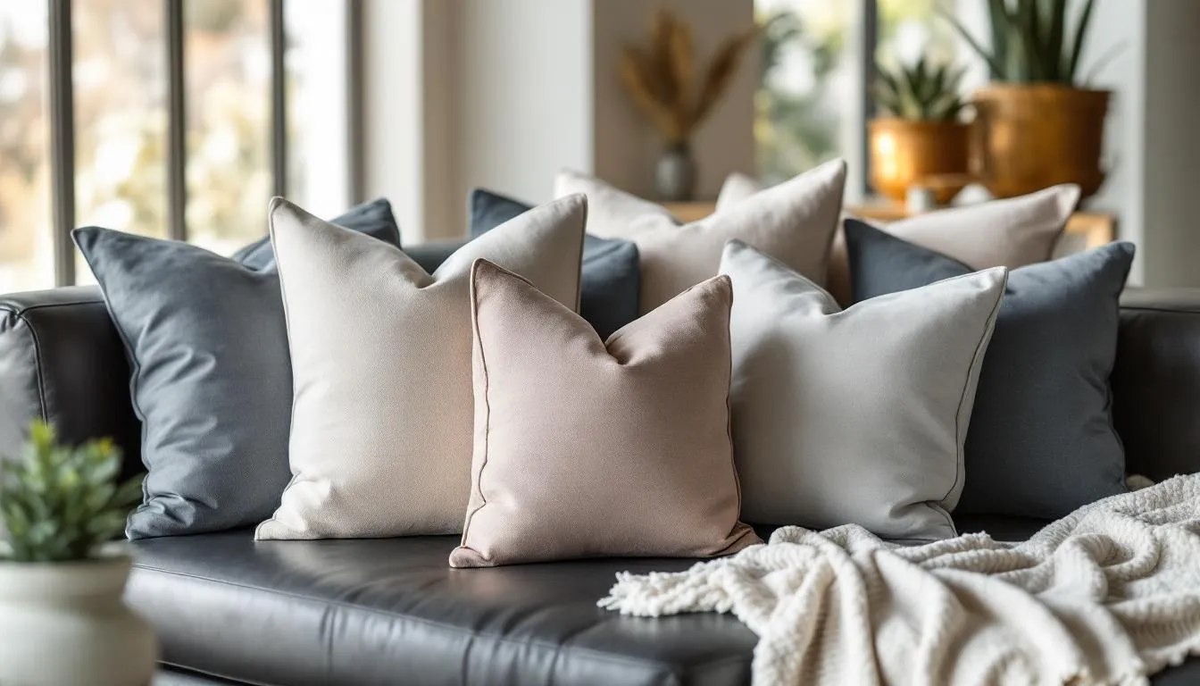 A beautifully arranged living space with high quality throw pillows, demonstrating personalized touches.