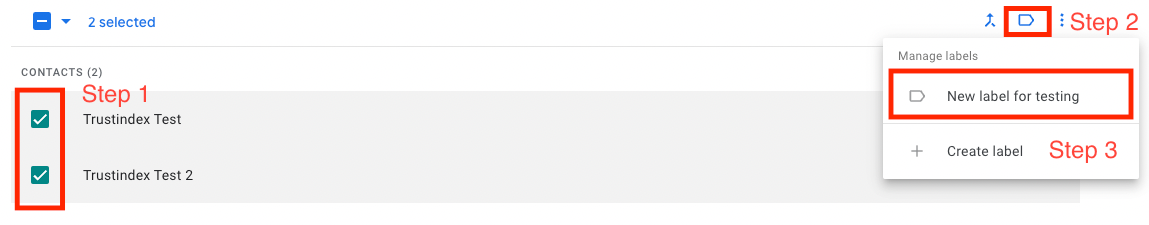Steps on how to add contacts to a label.