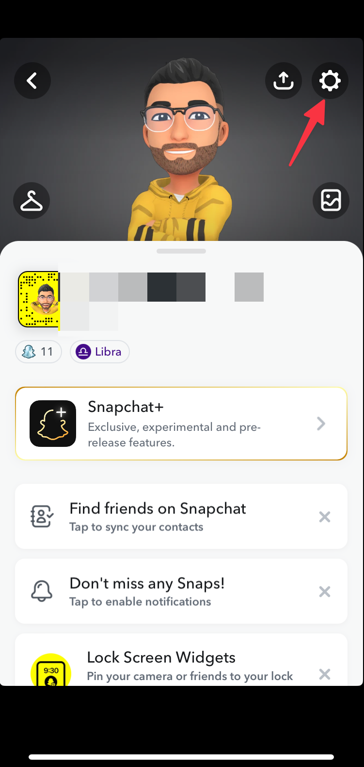 Remote.tools pointing to settings gear icon to change phone number from Snapchat app