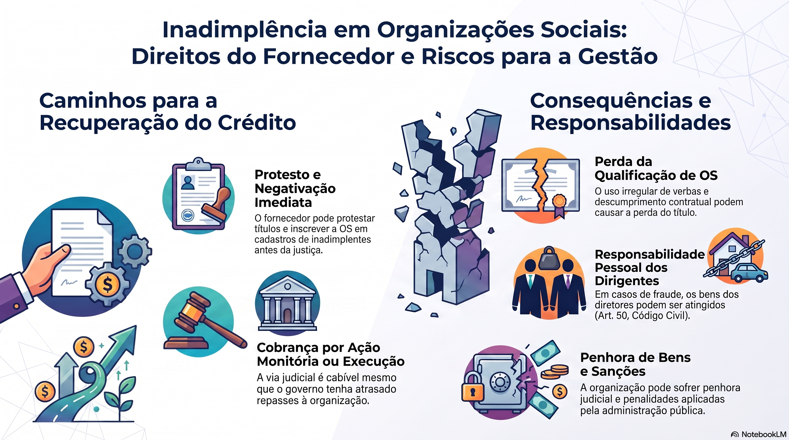 Quais caminhos o fornecedor tem quando a organização social não paga?