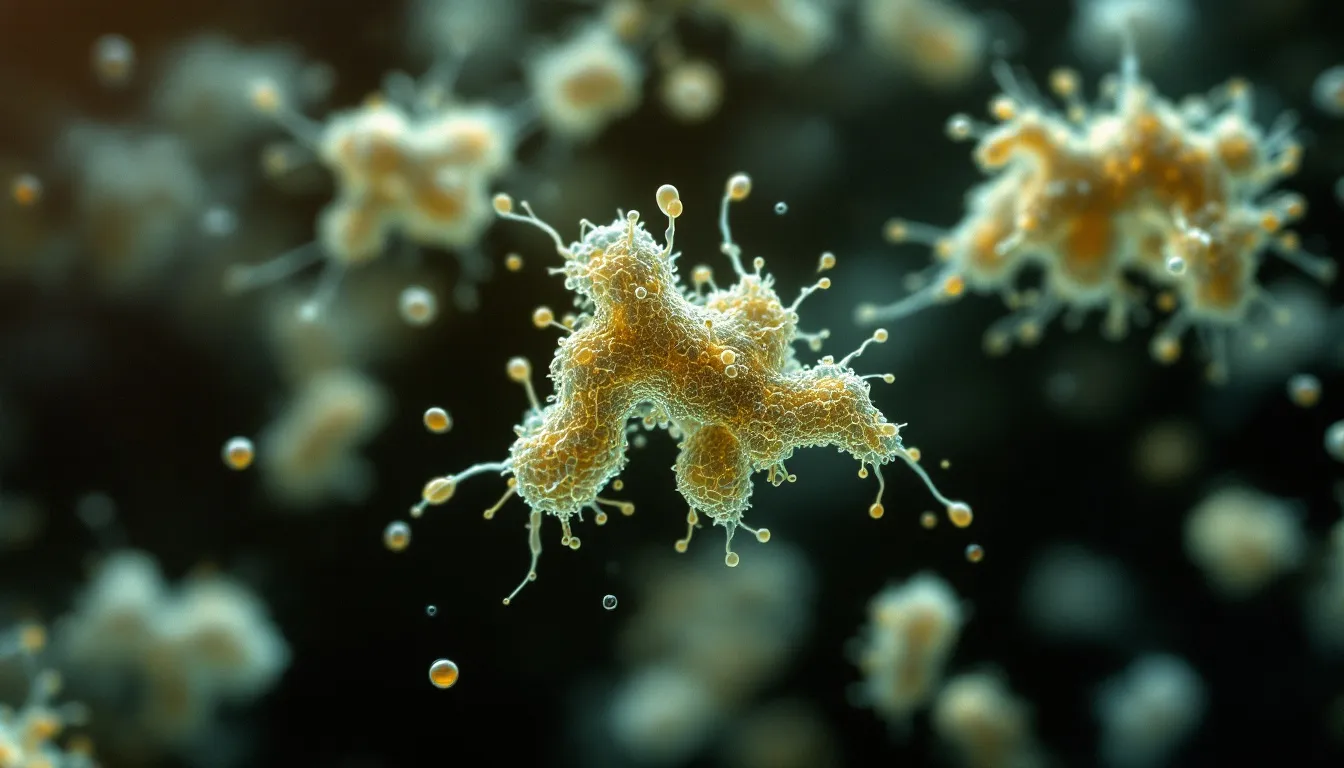 A microscopic view reveals beneficial bacteria actively producing bioactive compounds during fermentation, highlighting their crucial role in promoting gut health and overall health benefits. This visual emphasizes the importance of these microbes in maintaining a healthy gut microbiome and supporting the immune system.