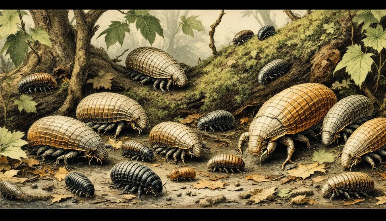 An image depicting woodlice in their natural habitat, showcasing species diversity.