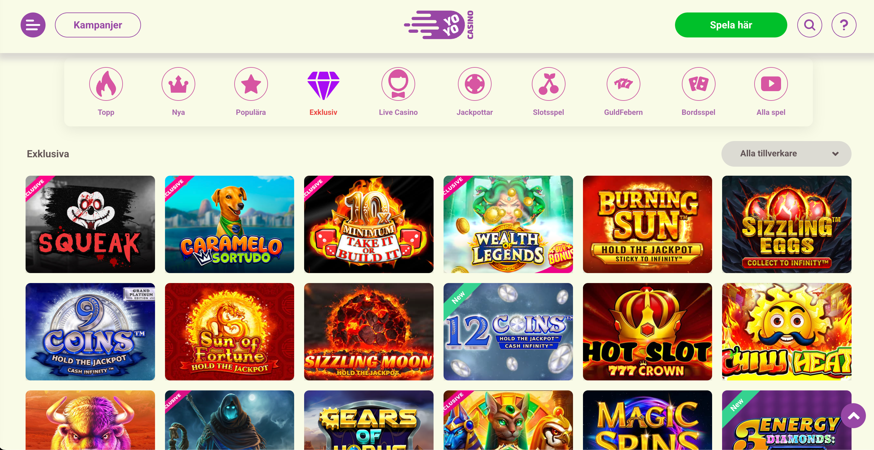 Yoyo casino exklusiva spel