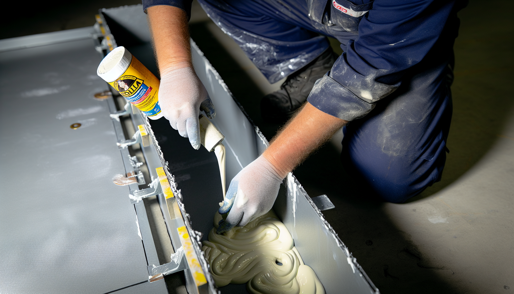 Applying high-strength adhesive to secure a safe to the floor