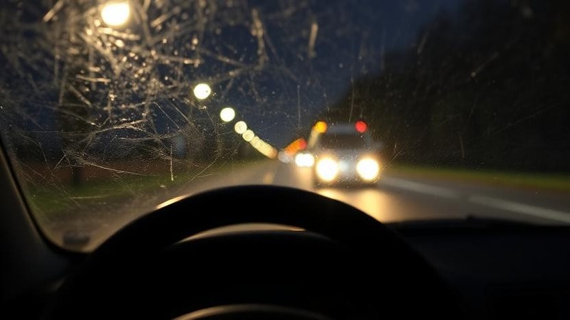 A foggy windshield on car causing light scattering