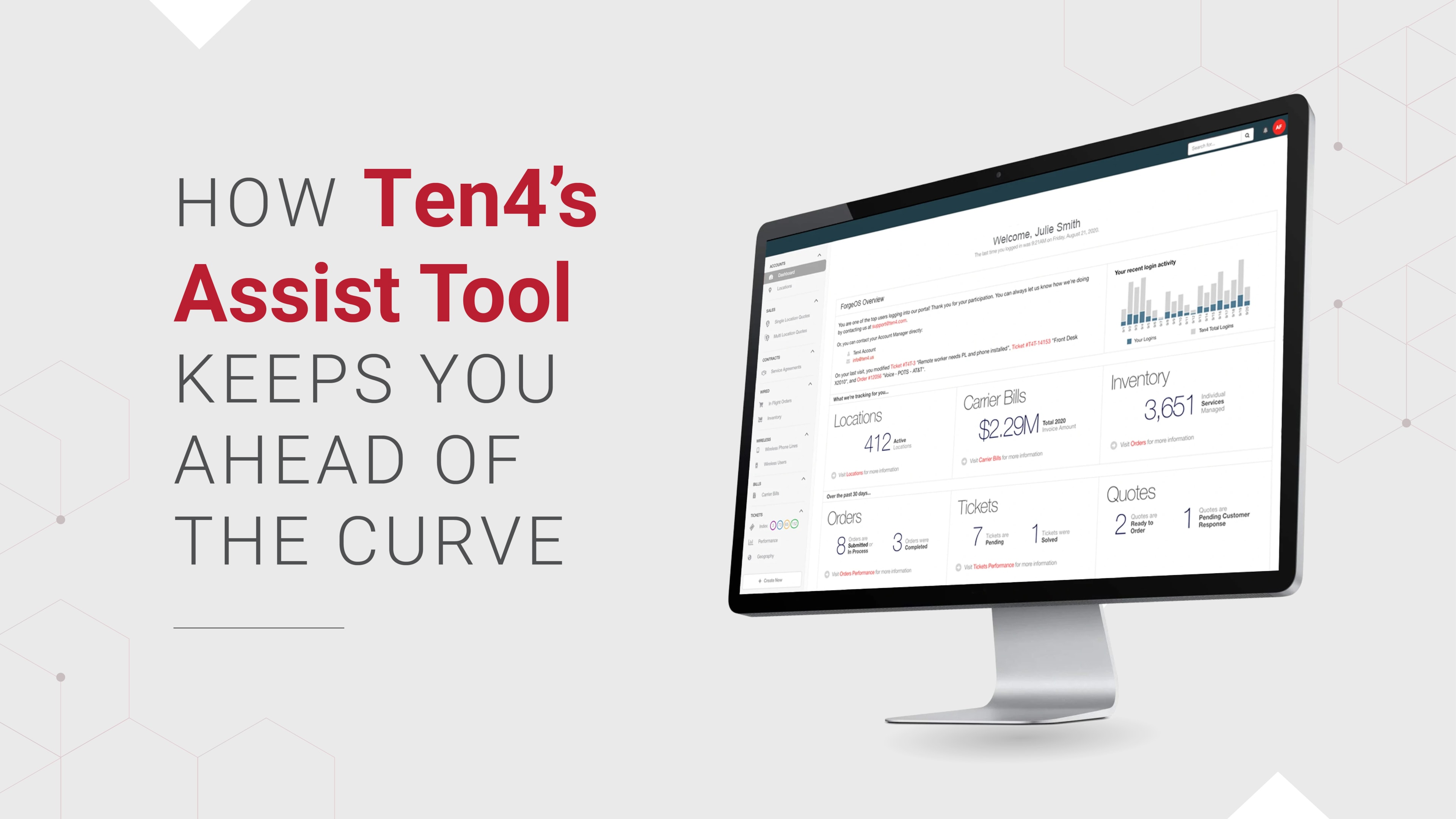 A screenshot of Ten4's telecom network monitoring software and proactive monitoring tools on a screen.