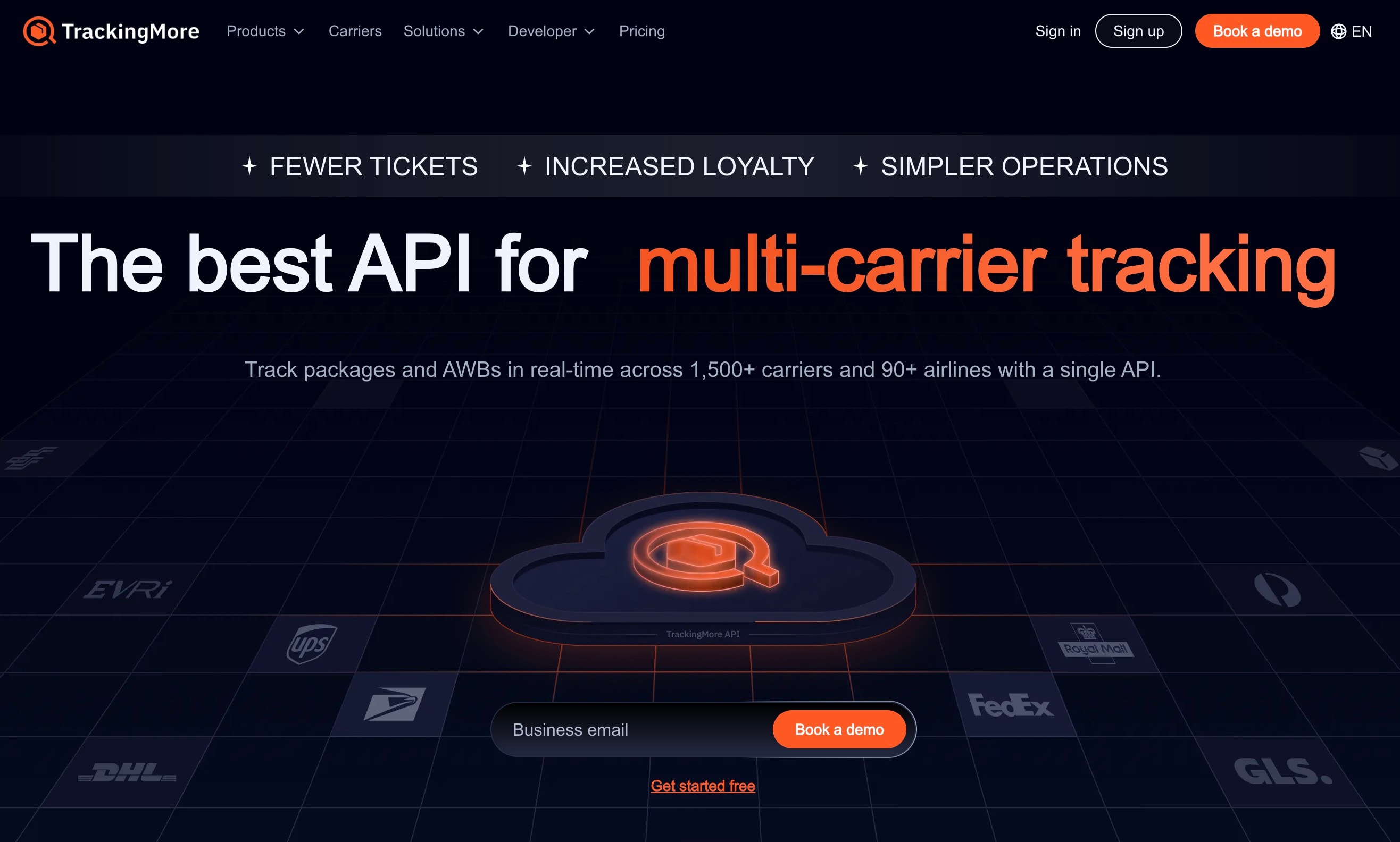parcellab alternatives: TrackingMore homepage