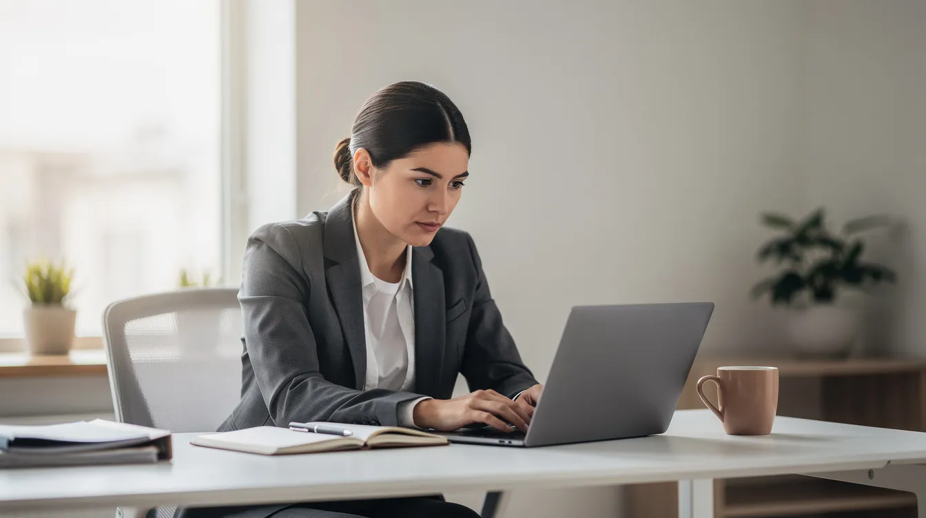A professional person is focused at a desk, illuminated by natural lighting, showcasing an environment conducive to productivity and mental clarity. This setting emphasizes the importance of maintaining cellular health and energy levels, which are vital for ongoing skin health and overall vitality.