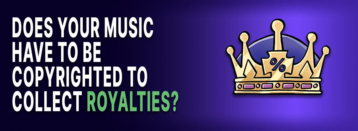 Text is "Does your music have to be copyrighted to collect royalties?" Beside an image of a royal crown