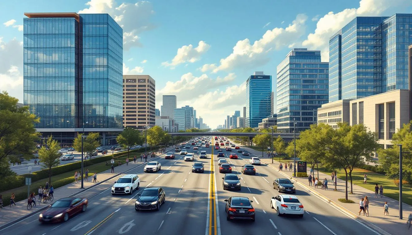 Commuters in Plano, TX during rush hour.