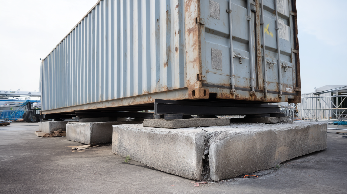 shipping container garage on broken concrete slab