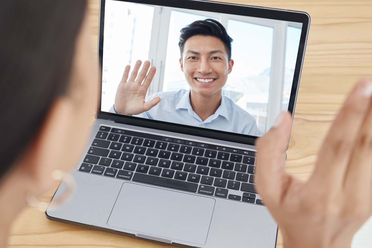 A one-on-one video call with remote employee.