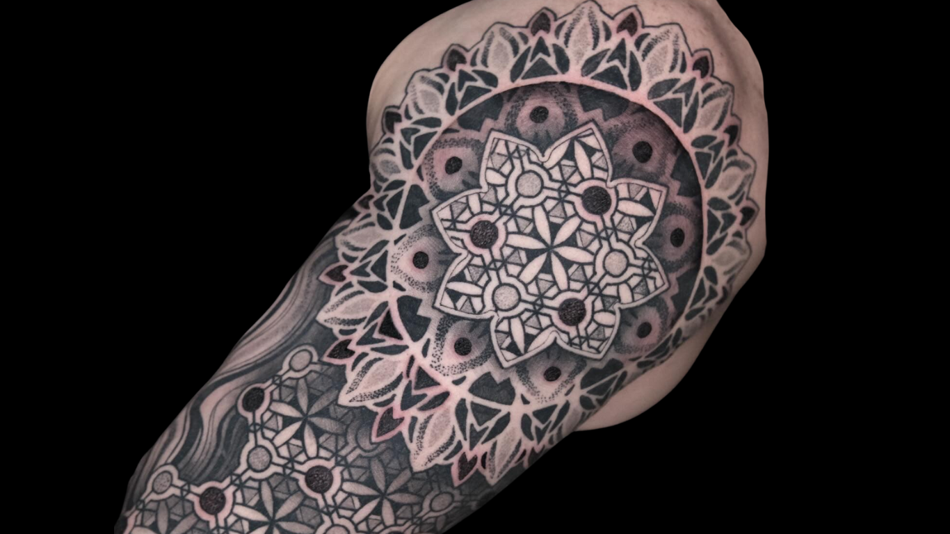 Abstract mandala half sleeve by Raul Wesche.